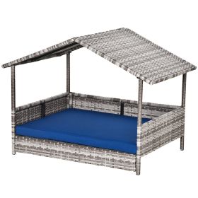 Wicker Pet House Dog Bed for Indoor/Outdoor Rattan Furniture with Cushion