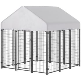 Outdoor Dog Kennel with Roof, 6 x 6 x 6 Heavy Duty Welded Wire Dog Playpen Enclosure with Escape-proof Lock (Option: Silver-1240x630x280 mm)
