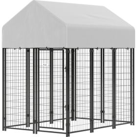 Outdoor Dog Kennel with Roof, 6 x 4 x 6 Heavy Duty Welded Wire Dog Playpen Enclosure with Escape-proof Lock (Option: Silver-1240x630x245 mm)