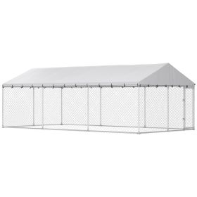 Heavy Duty Outdoor Dog Kennel with Waterproof Roof, 2 Secure Latches, Chain Link Dog Run for Backyard, 20 x 10 x 7 (Option: Silver-1560x270x280 mm)