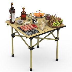 Folding Camping Table, Roll-Up Steel Desk, Heavy-Duty, Includes Carry Bag (Color: Brown, size: 51x53cm)